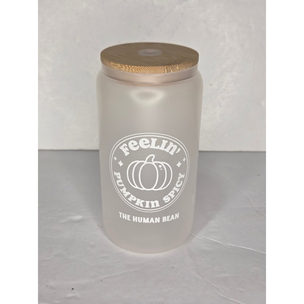 The Human Bean Feelin Pumpkin Spicy Frosted Glass Cold Brew Coffee Tumbler Fall